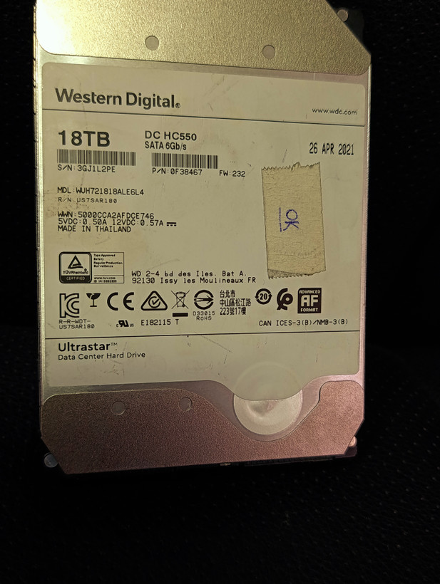هارد استوک Western Digital Ultrastar DC HC550 ظرفیت 18 ترابایت SATA 6Gbs