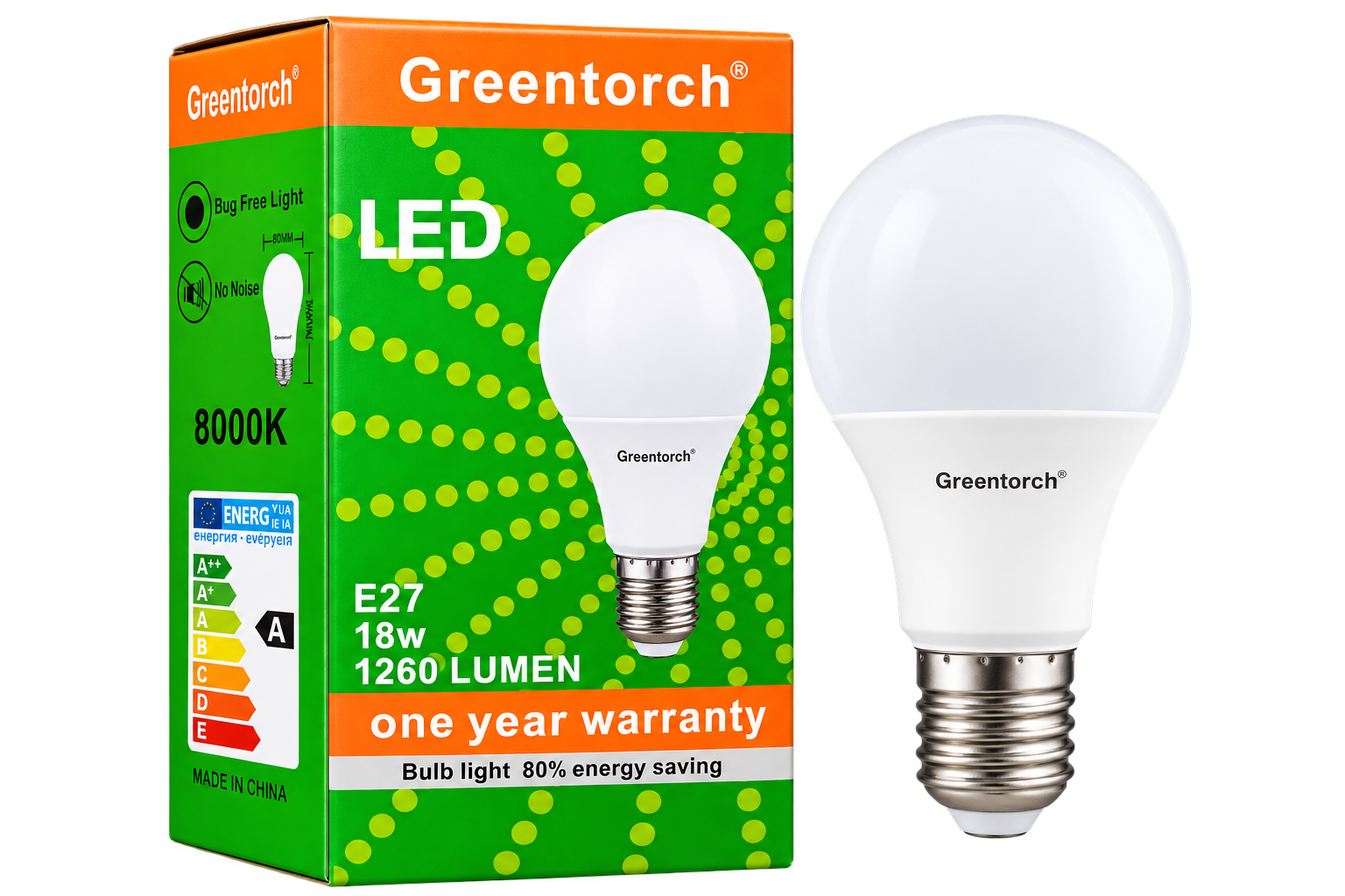 لامپ LED گرین‌تورچ 18 وات پایه E27 نور 8000K