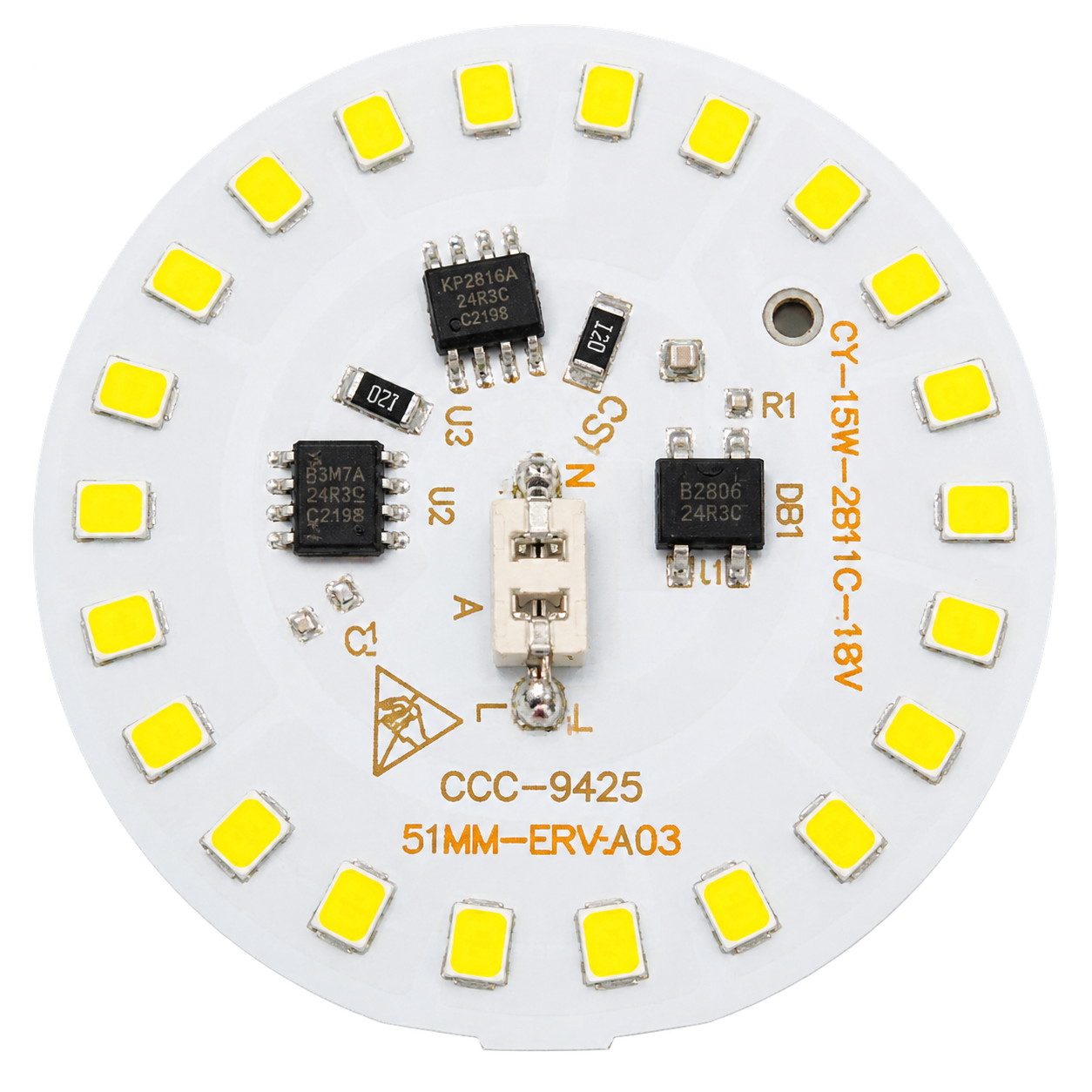 ماژول LED DOB گرد 15 وات SMD 2835 مدل CY-15W-2B11C-18V قطر 51 میلی‌متر