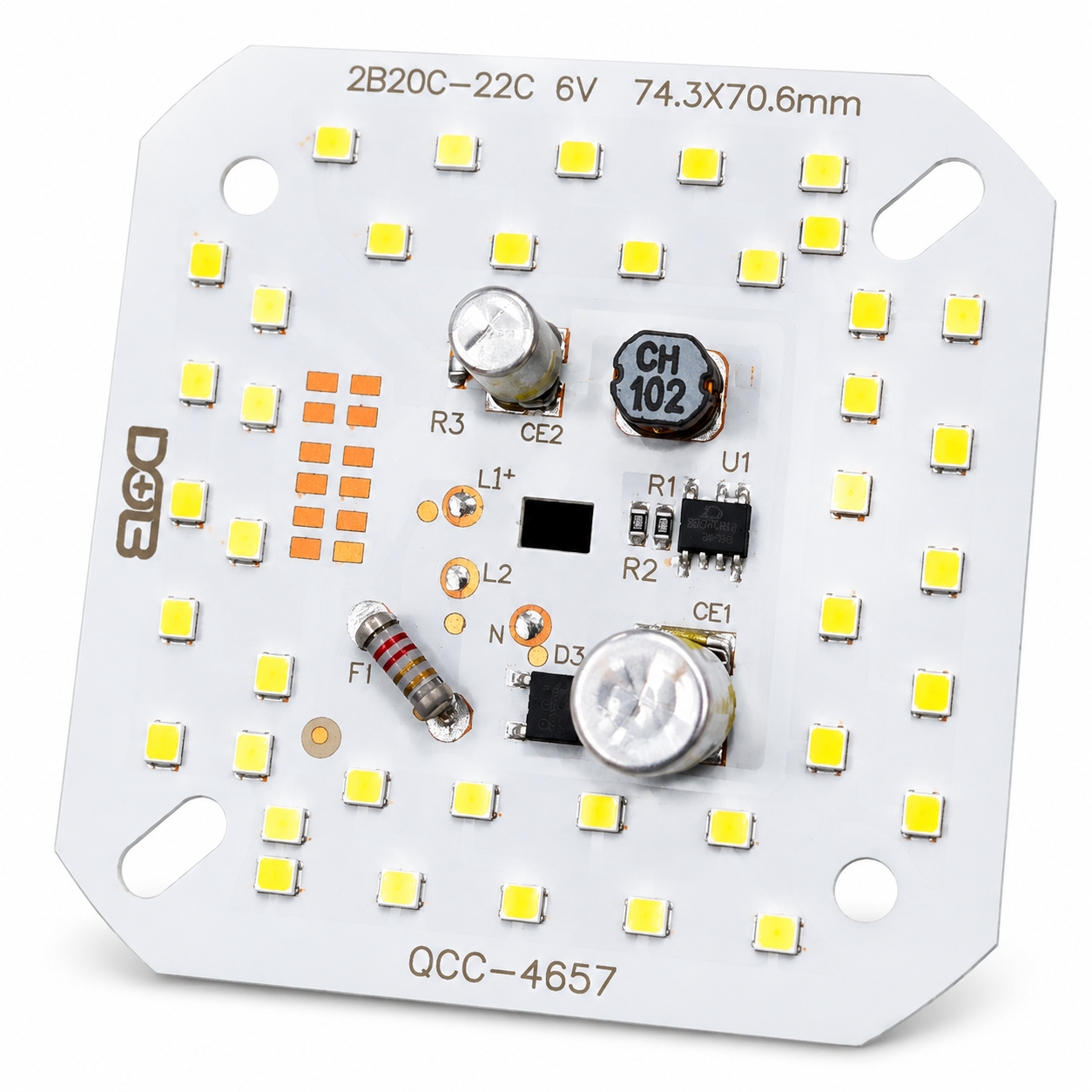 ماژول LED DOB توان 40 وات SMD 2835 مدل 2B20C-22C 6V ابعاد 74.3×70.6 میلی‌متر