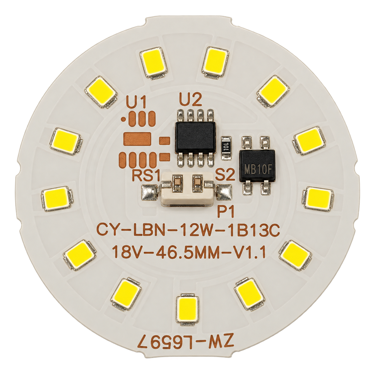 ماژول LED DOB گرد 12 وات SMD 2835 مدل CY-LBN-12W-1B13C-18V قطر 46.5 میلی‌متر