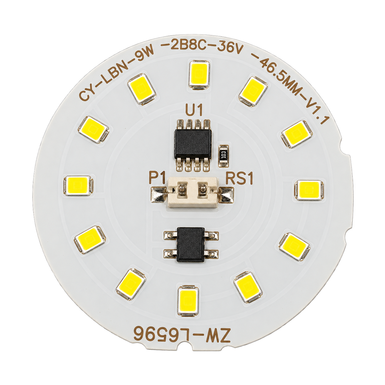 ماژول LED DOB گرد 9 وات SMD 2835 مدل CY-LBN-9W-2B6C-36V قطر 46.5 میلی‌متر