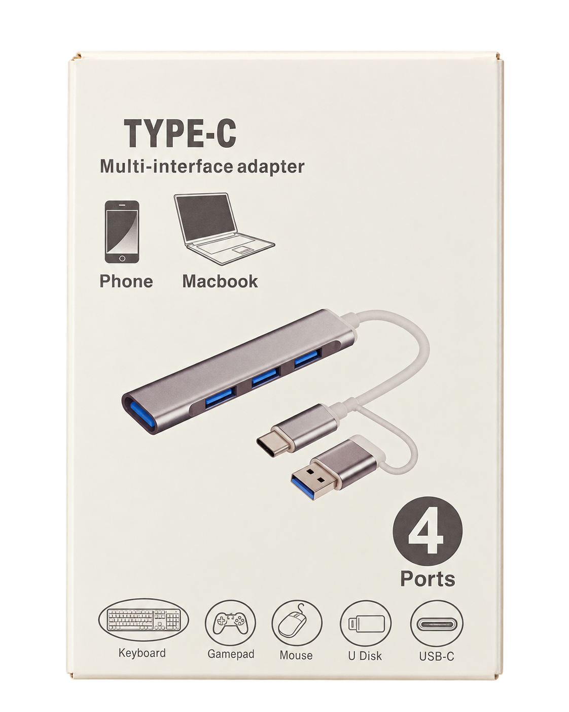 هاب USB چهار پورت Type-C Multi-Interface Adapter با رابط دوگانه USB-C و USB-A