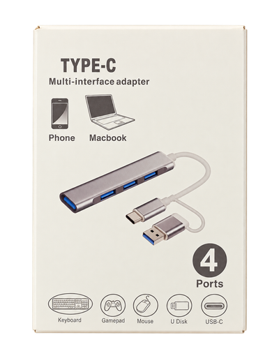 هاب USB چهار پورت Type-C Multi-Interface Adapter با رابط دوگانه USB-C و USB-A