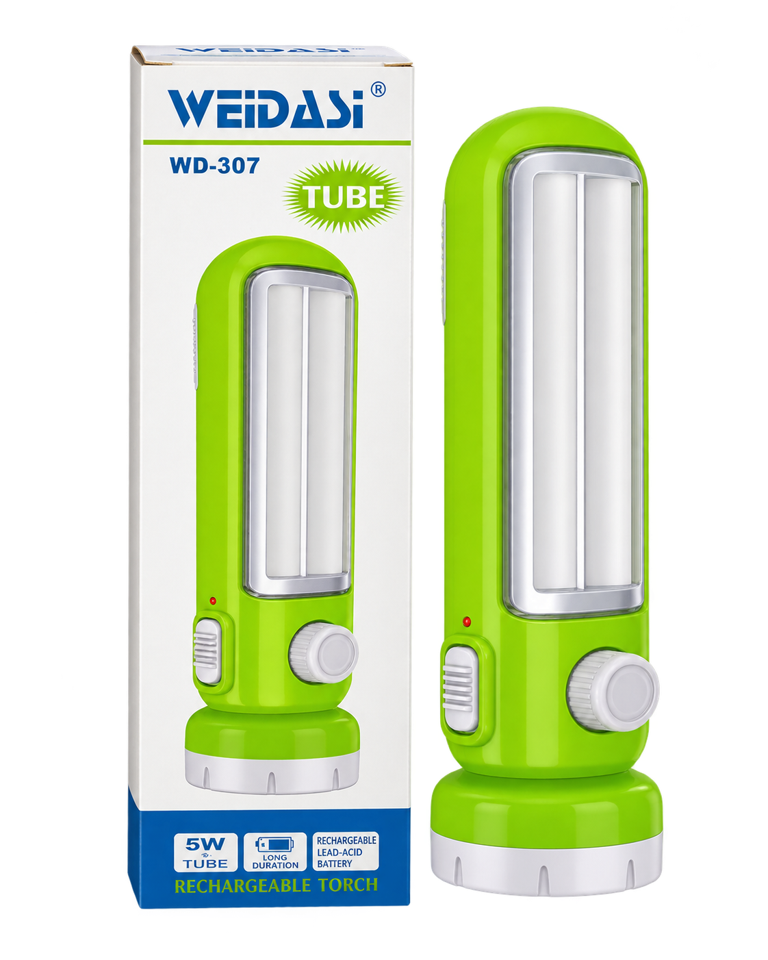 چراغ اضطراری و چراغ‌قوه شارژی WEIDASI مدل WD-307 با باتری لیتیوم 18650 ارتقایافته و محافظ شارژ