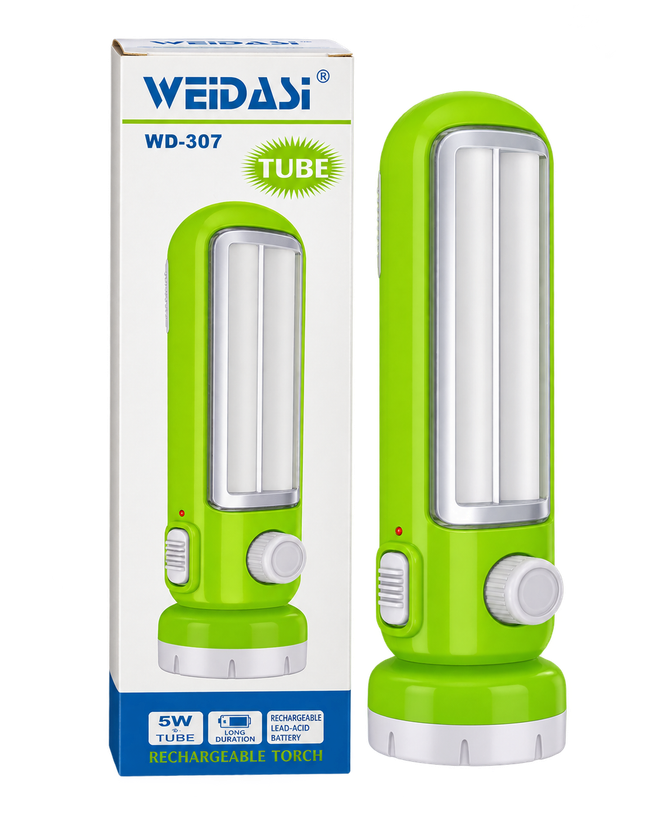 چراغ اضطراری و چراغقوه شارژی WEIDASI مدل WD-307 با باتری لیتیوم 18650 ارتقایافته و محافظ شارژ