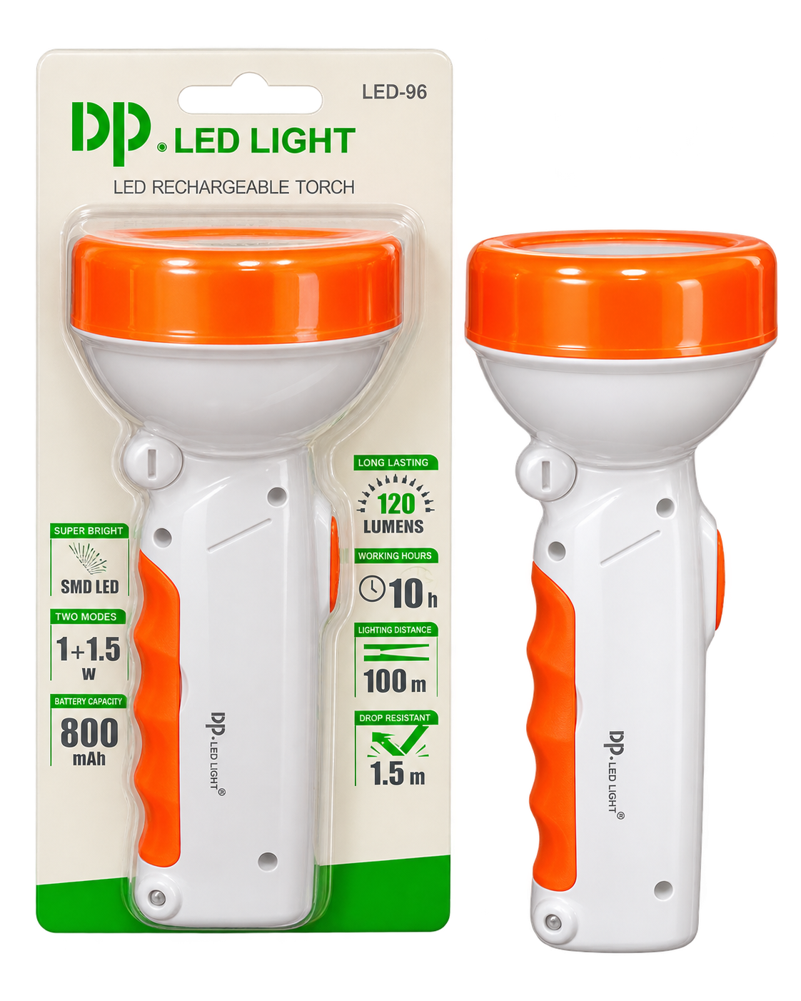 چراغ‌قوه شارژی DP LED LIGHT مدل LED-96 با باتری لیتیوم 18650 ارتقایافته و محافظ شارژ
