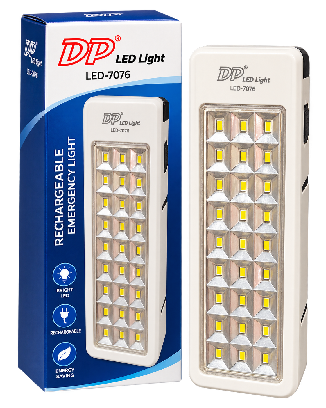 چراغ اضطراری شارژی DP LED LIGHT مدل LED-7076 با 36 LED و باتری لیتیوم 18650 ارتقایافته
