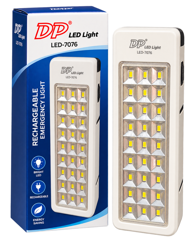 چراغ اضطراری شارژی DP LED LIGHT مدل LED-7076 با 36 LED و باتری لیتیوم 18650 ارتقایافته