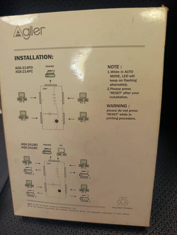 سوییچ اتوماتیک اشتراک پرینتر Agiler چهار پورت سری AGX