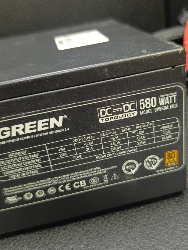 پاور کامپیوتر استوک گرین مدل GP580A-EUD توان ۵۸۰ وات