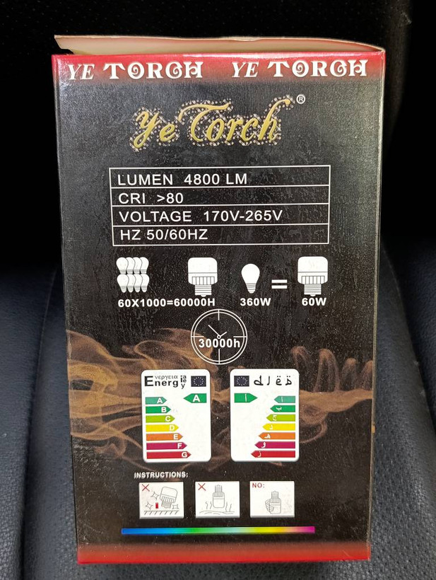 لامپ LED پرقدرت Ye Torch توان ۶۰ وات پایه E27 نور سفید