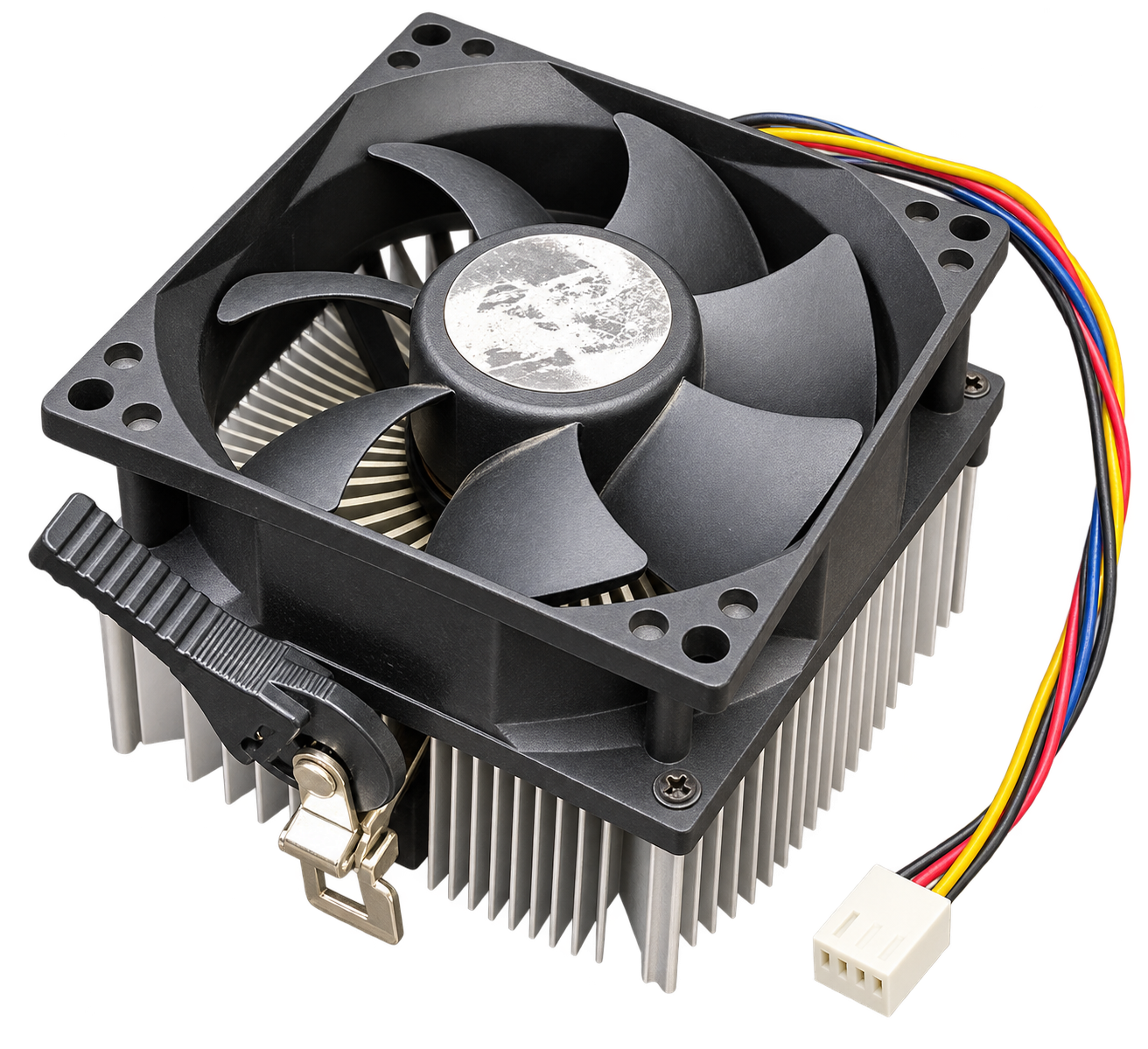 خنک‌کننده پردازنده AMD قدیمی با هیت‌سینک آلومینیومی و فن ۳ پین
