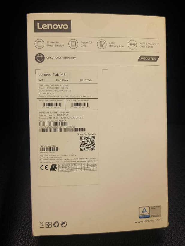 تبلت لنوو مدل Tab M8 HD نسل دوم TB-8505F ظرفیت 32 گیگابایت و رم 2 گیگابایت نسخه Wi-Fi رنگ خاکستری