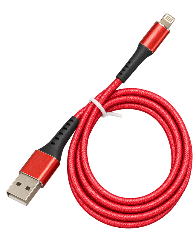 کابل شارژ آیفون USB به لایتنینگ مدل کنفی رنگ قرمز با کانکتور فلزی