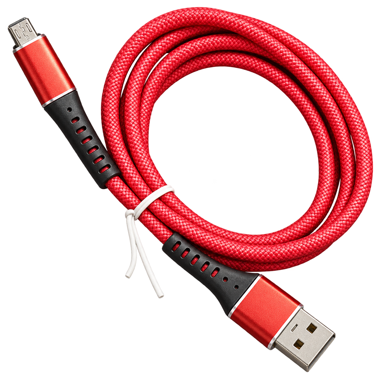 کابل شارژ میکرو USB مدل کنفی برزنتی رنگ قرمز با کانکتور فلزی