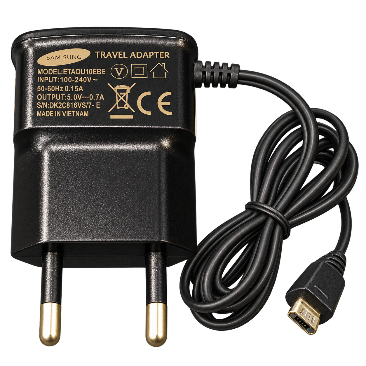 شارژر دیواری سامسونگ مدل ETA0U10EBE با کابل متصل Micro USB و خروجی ۷۰۰ میلی‌آمپر