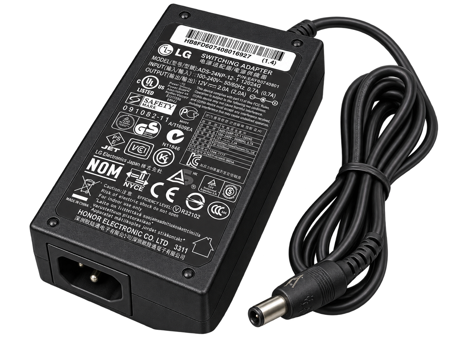 آداپتور اورجینال مانیتور LG مدل ADS-24NP-12-1 12024G با خروجی ۱۲ ولت ۲ آمپر و توان ۲۴ وات
