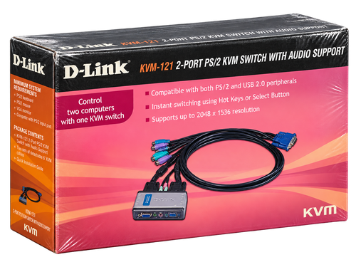 سوئیچ KVM دو پورت دیلینک مدل KVM-121 با VGA، PS/2 و پشتیبانی از صدا