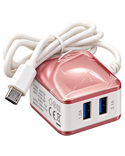 شارژر دیواری KeKe مدل F13C با دو پورت USB و کابل متصل Micro USB خروجی ۵ ولت ۲ آمپر