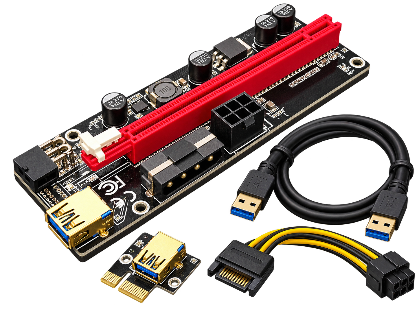 رایزر کارت گرافیک PCI Express مدل PCE164P-N08 VER009S تبدیل PCIe x1 به اسلات x16 با کابل USB 3.0 و تغذیه مجزا