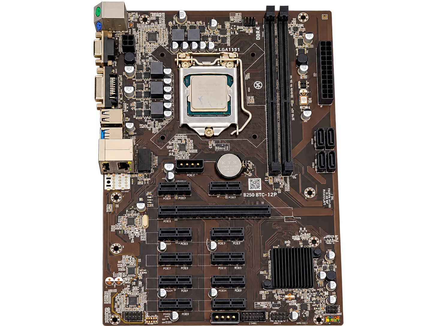 مادربرد ماینینگ B250 BTC-12P به همراه پردازنده Intel Pentium G4400 با پشتیبانی از 12 کارت گرافیک استوک در حد نو