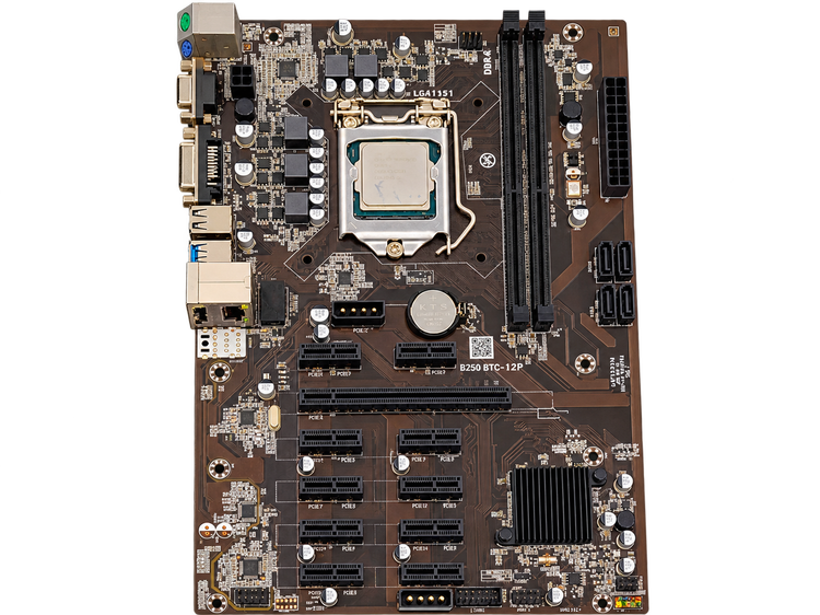 مادربرد ماینینگ B250 BTC-12P به همراه پردازنده Intel Pentium G4400 با پشتیبانی از 12 کارت گرافیک استوک در حد نو