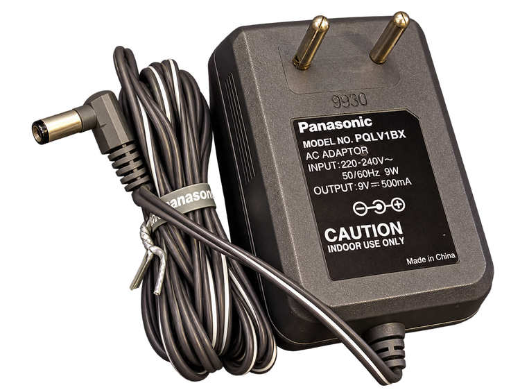 آداپتور(ترانس ) پاناسونیک Panasonic مدل PQLV1BX خروجی 9 ولت 500 میلیآمپر با فیش DC زاویهدار