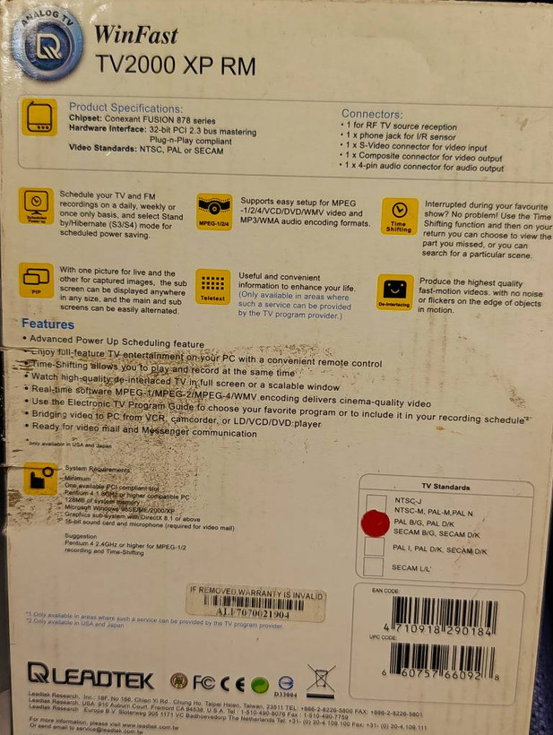 کارت تیوی و کپچر آنالوگ Leadtek WinFast TV2000 XP RM PCI با ریموت کنترل