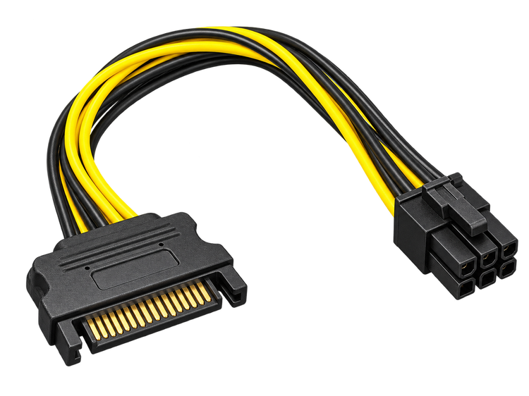 کابل تبدیل برق SATA 15 پین به PCIe 6+2 پین برای رایزر کارت گرافیک