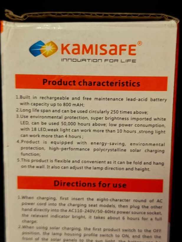 چراغ مطالعه شارژی خورشیدی KAMISAFE مدل KM-6672T با باتری لیتیومی ارتقاءیافته و محافظ شارژ