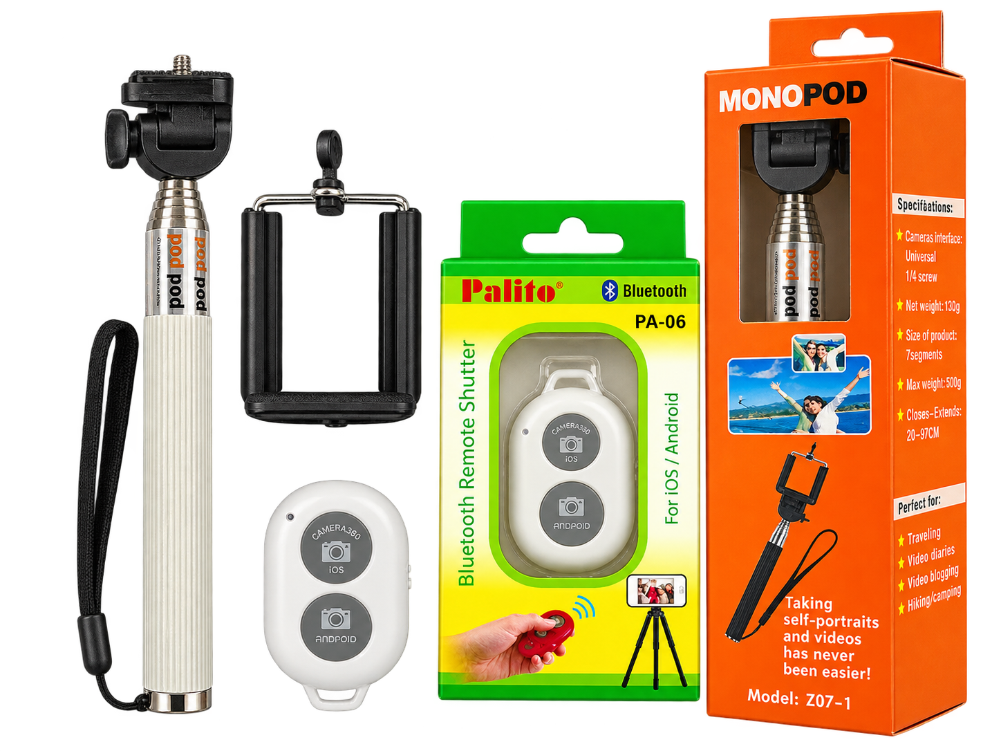 مونوپاد سلفی Z07-1 به همراه هولدر موبایل و ریموت بلوتوثی Palito PA-06