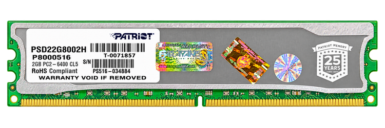 رم دسکتاپ Patriot Signature DDR2 ظرفیت 2GB باس 800 مدل PSD22G8002H - استوک