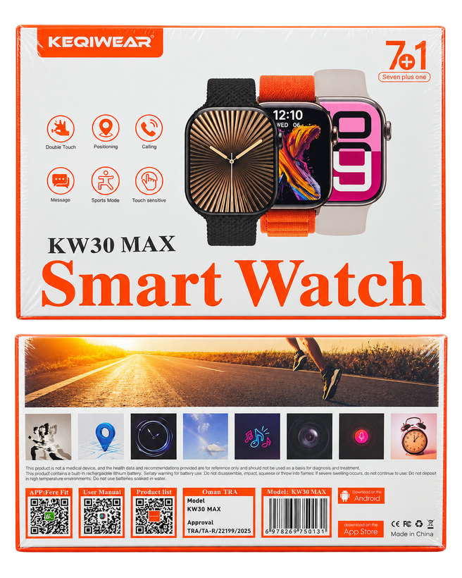 ساعت هوشمند KEQIWEAR مدل KW30 MAX پکیج 7+1 با قابلیت مکالمه و پایش فعالیت