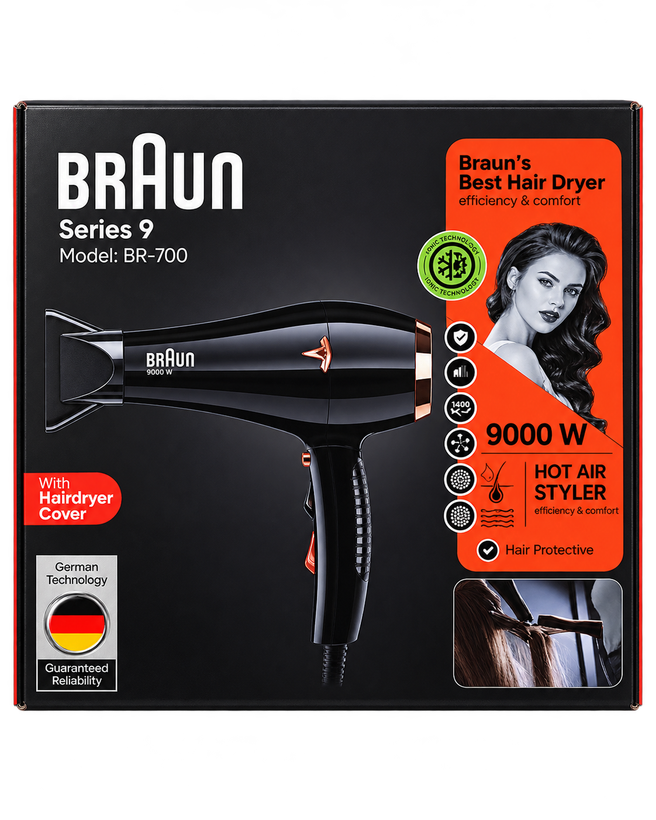سشوار حرفهای طرح Braun Series 9 مدل BR-700 با فناوری یونی و باد سرد