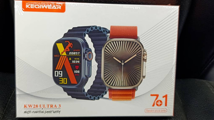 ساعت هوشمند KEQIWEAR مدل KW28 ULTRA 3 پکیج 7+1 با مکالمه بلوتوثی