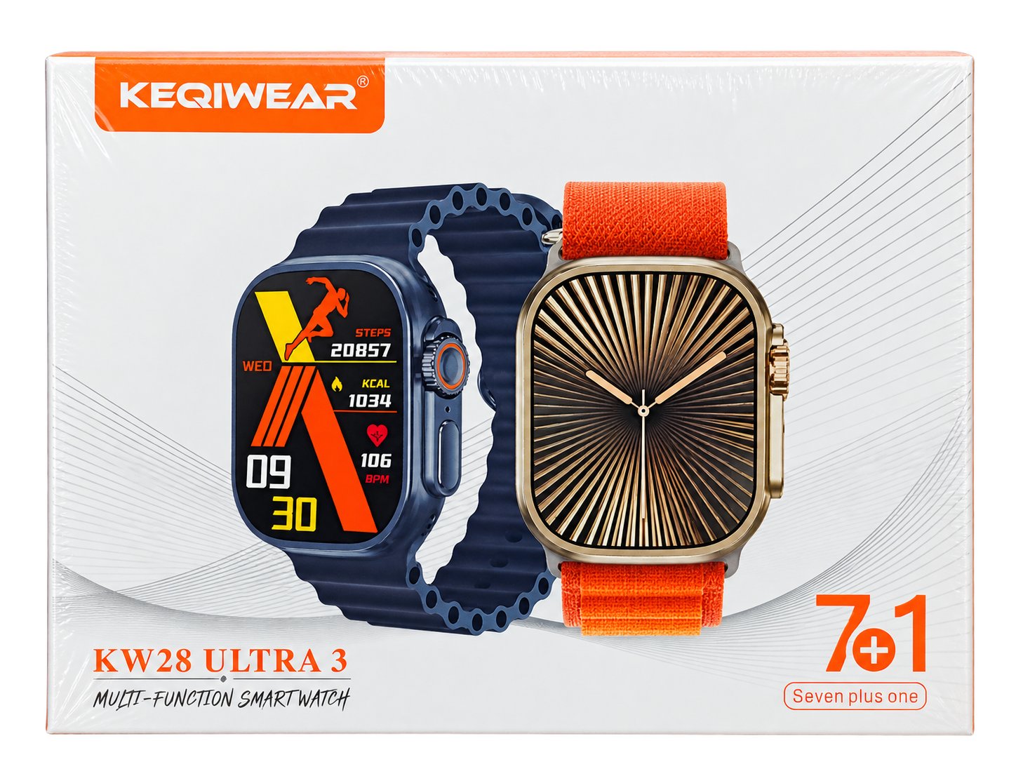 ساعت هوشمند KEQIWEAR مدل KW28 ULTRA 3 پکیج 7+1 با مکالمه بلوتوثی